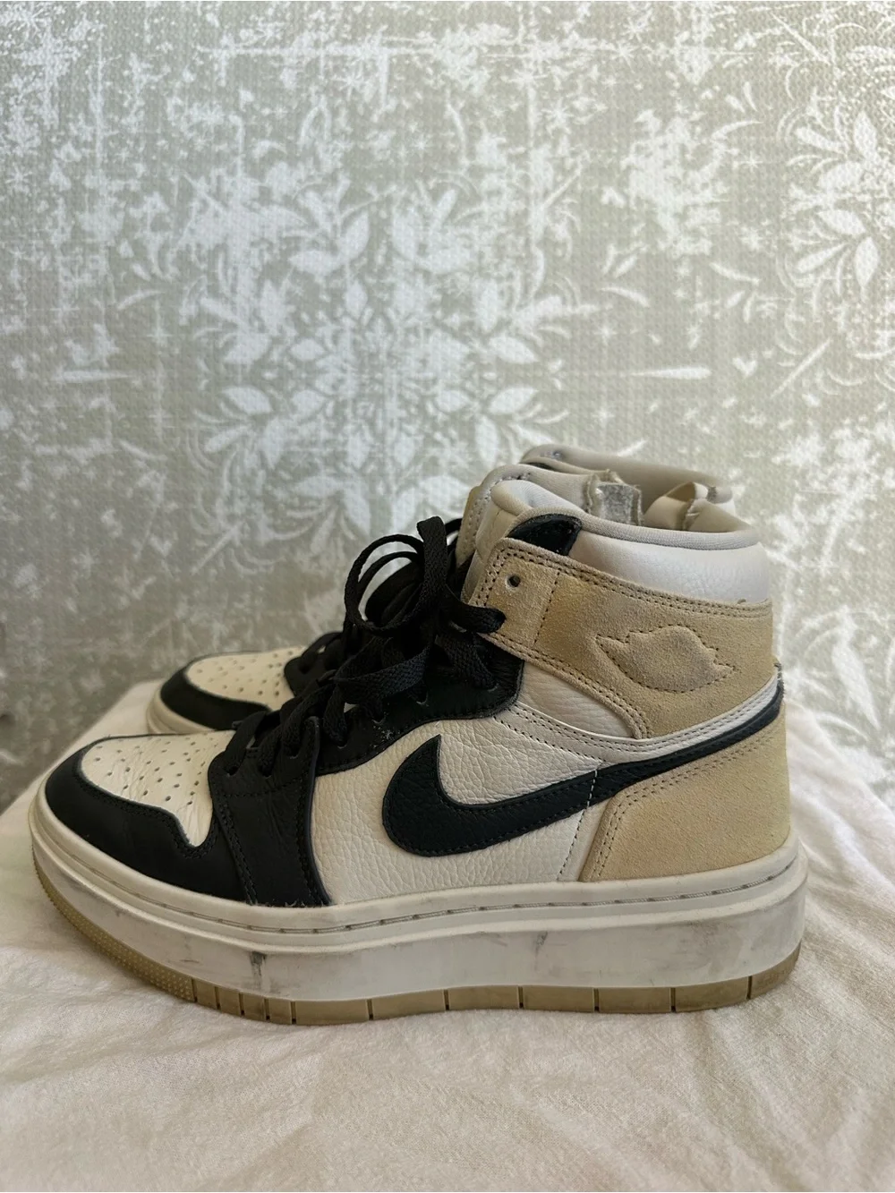 Nike Air Jordan 1 High Top Sneakers in Black, White & Beige
